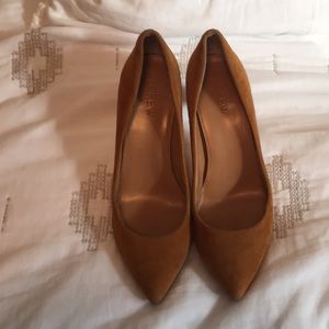 J crew Elsie suede heels in dark mustard